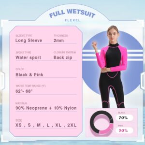 FLEXEL Wetsuit Women Full Body 2mm, Wet Suits for Women Full Wetsuits in Cold Water Weather, Diving Suit for Womens Plus Size Wetsuit Neoprene for Surf Swim Snorkeling Canoeing Scuba Kayaking