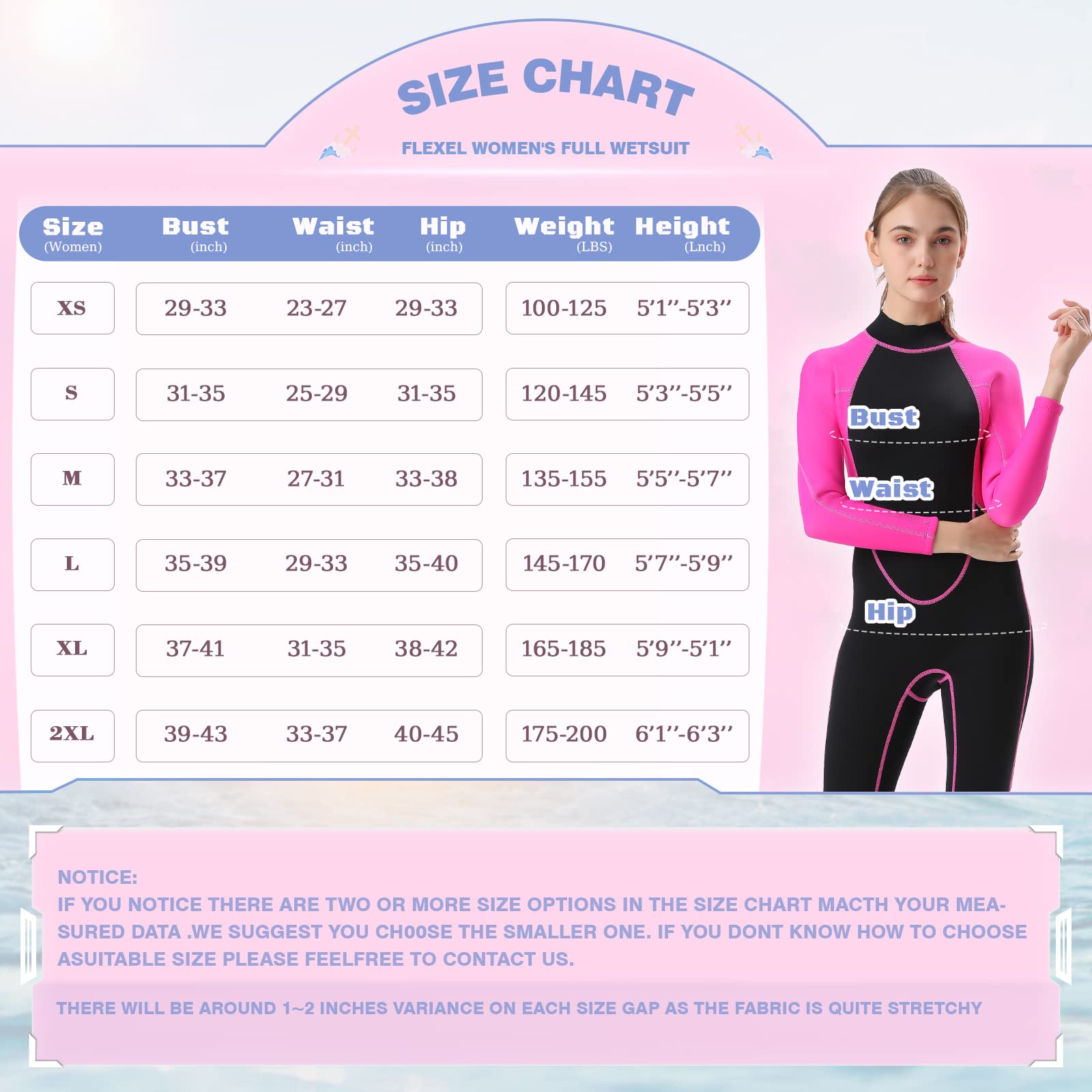 FLEXEL Wetsuit Women Full Body 2mm, Wet Suits for Women Full Wetsuits in Cold Water Weather, Diving Suit for Womens Plus Size Wetsuit Neoprene for Surf Swim Snorkeling Canoeing Scuba Kayaking