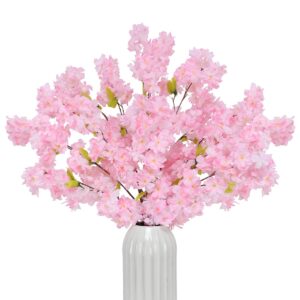 tifuly 4pcs artificial cherry blossom branches,42.52” long stems fake silk flowers bouquet faux cherry flowers arrangements for party office home wedding decor（pink）