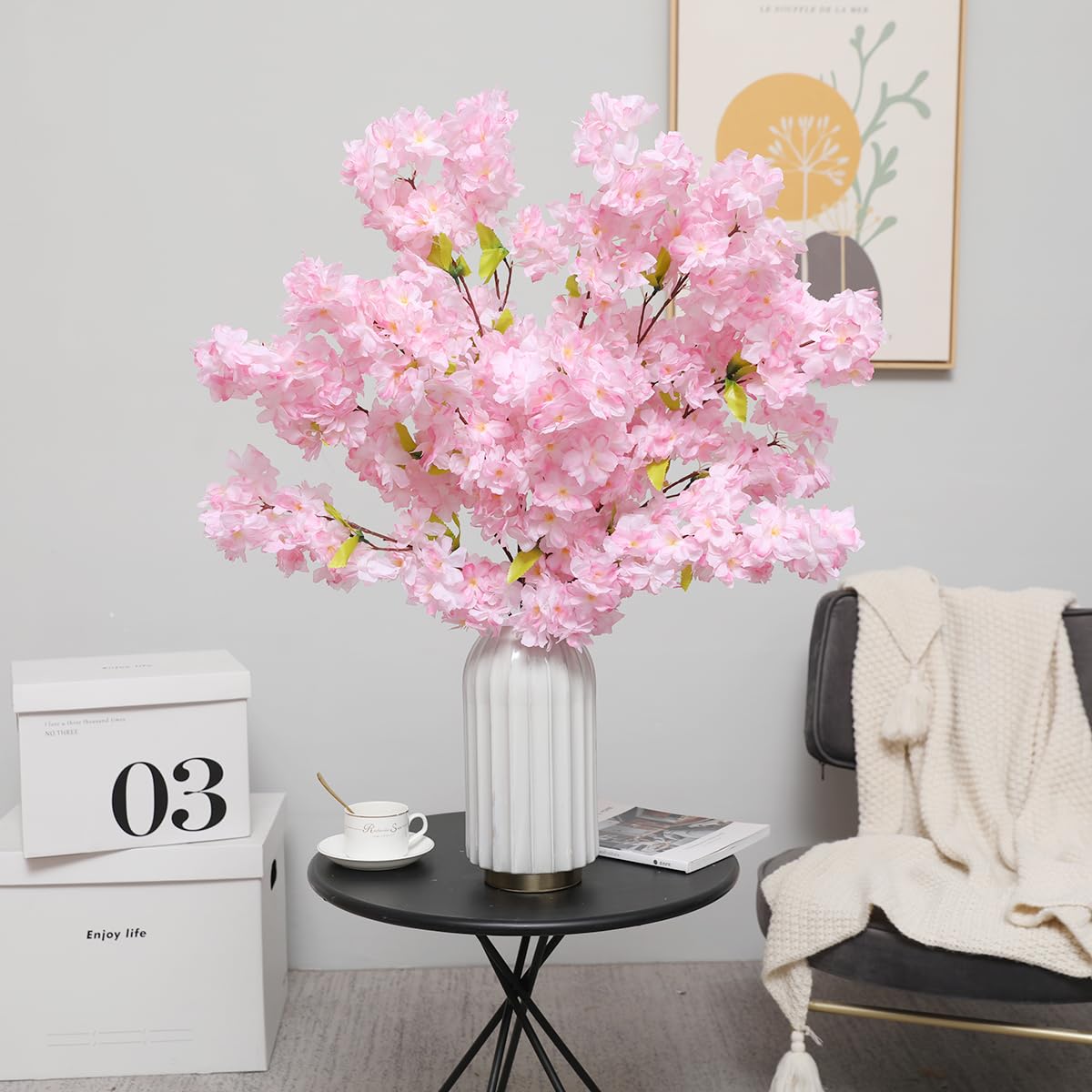 Tifuly 4Pcs Artificial Cherry Blossom Branches,42.52” Long Stems Fake Silk Flowers Bouquet Faux Cherry Flowers Arrangements for Party Office Home Wedding Decor（Pink）