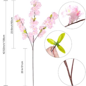 Tifuly 4Pcs Artificial Cherry Blossom Branches,42.52” Long Stems Fake Silk Flowers Bouquet Faux Cherry Flowers Arrangements for Party Office Home Wedding Decor（Pink）