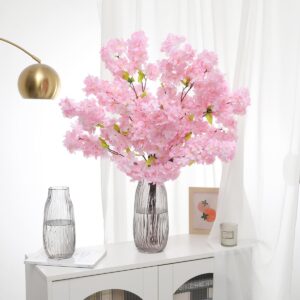 Tifuly 4Pcs Artificial Cherry Blossom Branches,42.52” Long Stems Fake Silk Flowers Bouquet Faux Cherry Flowers Arrangements for Party Office Home Wedding Decor（Pink）