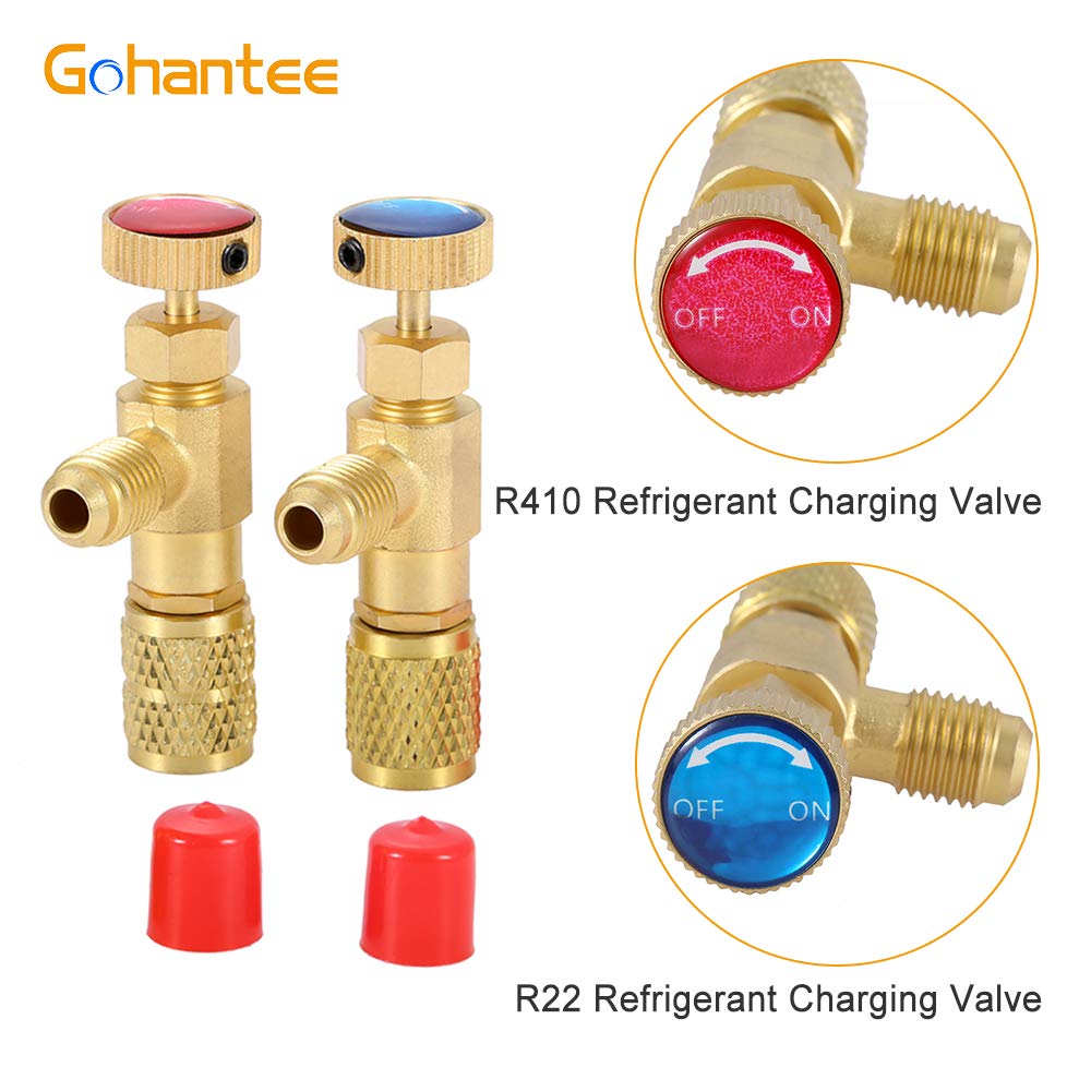 gohantee R12 R410 Refrigerant Charging Valve, R12 R22-1/4“ Male to 1/4” Female, R410-1/4" Male to 5/16" Female, Safety Adapter Flow Control Ball Valve for R12 R22 R410 Air Conditioner Manifold