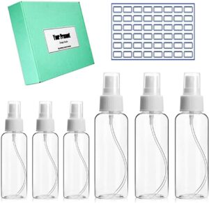 roisoot small spray bottles for multi-use with 41 pcs labels, mini size (1oz and 2oz) best for travel, fine mist water (6 pack)