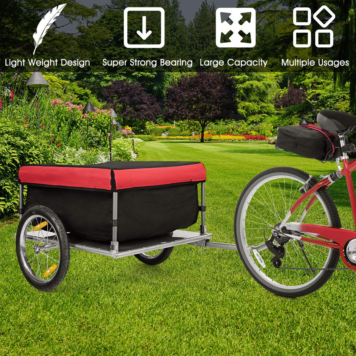 Goplus Bike Cargo Trailer, Foldable Bicycle Trailer with 16” Wheels, Removable Cover, Oxford Fabric, Folding Frame Quick Release, Bike Cart Bike Wagon Trailer for Luggage, Tools, Groceries