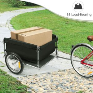 Goplus Bike Cargo Trailer, Foldable Bicycle Trailer with 16” Wheels, Removable Cover, Oxford Fabric, Folding Frame Quick Release, Bike Cart Bike Wagon Trailer for Luggage, Tools, Groceries