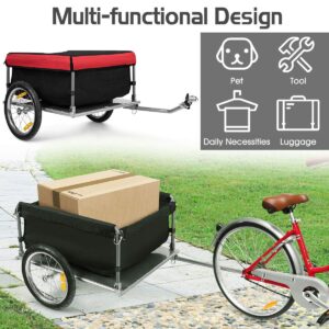 Goplus Bike Cargo Trailer, Foldable Bicycle Trailer with 16” Wheels, Removable Cover, Oxford Fabric, Folding Frame Quick Release, Bike Cart Bike Wagon Trailer for Luggage, Tools, Groceries