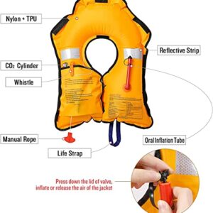 MOCOTONO Inflatable Life Jacket, Automatic/Manual Inflatable PFD Life Vest for Adults, Red - Auto Inflatable