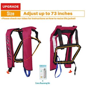 MOCOTONO Inflatable Life Jacket, Automatic/Manual Inflatable PFD Life Vest for Adults, Red - Auto Inflatable