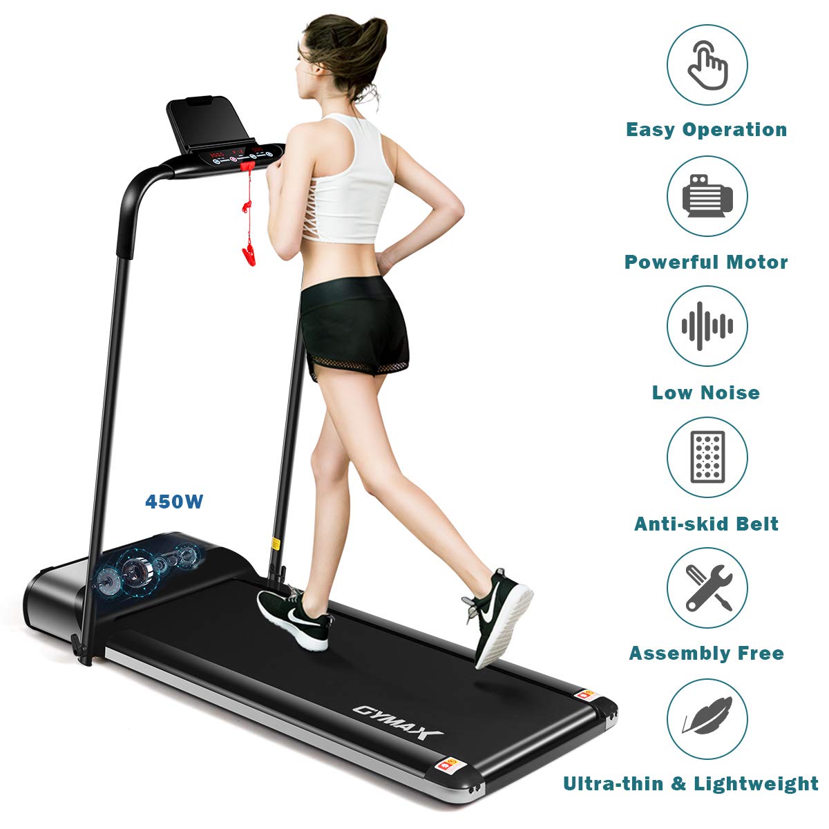 SPSUPE Ultrathin Folding Treadmill with Free-Installation Design, Portable Electric Treadmill with LCD Display, Max Weight Capacity for Walking, Jogging, Running, Home and Office Use, UL Listed