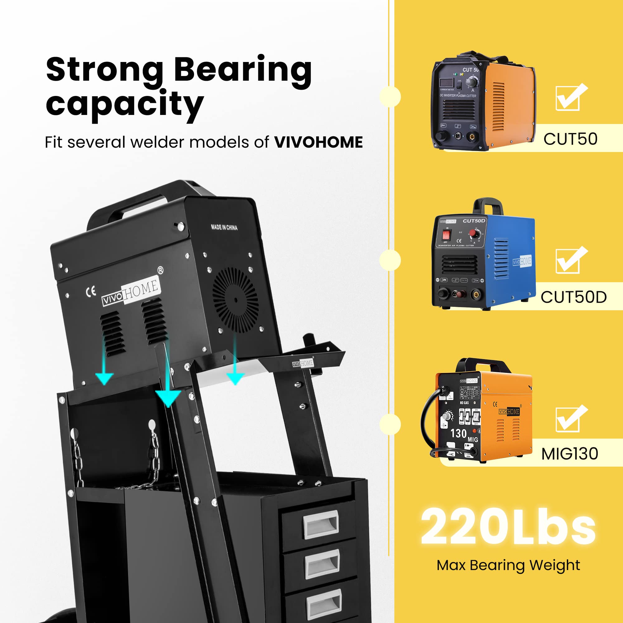 VIVOHOME Rolling Welding Cart with 4 Drawers Upgraded Wheels and Tank Storage for TIG MIG Welder and Plasma Cutter