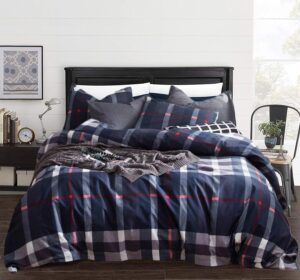 clothknow blue plaid comforter set king 3pcs tartan bedding comforter sets geometric comforter king size soft blue grey red king size comforter set