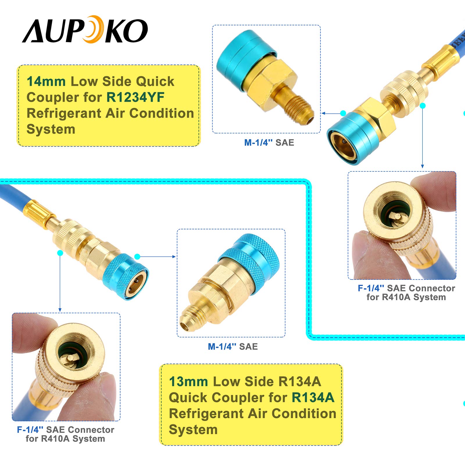 Aupoko AC Oil Injector Kit, R134A Oil Injector with R1234YF Low Side Quick Coupler, HVAC Dye Oil Injector with 1/4" SAE Connector, for R134A R22 R12 R1234YF Refrigerant System