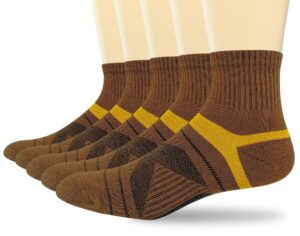 haloyiyi men's 5 pack athletic ankle quarter socks performance breathable sport low cut brown socks (brown, 10-13|us men's shoe size 6-11)