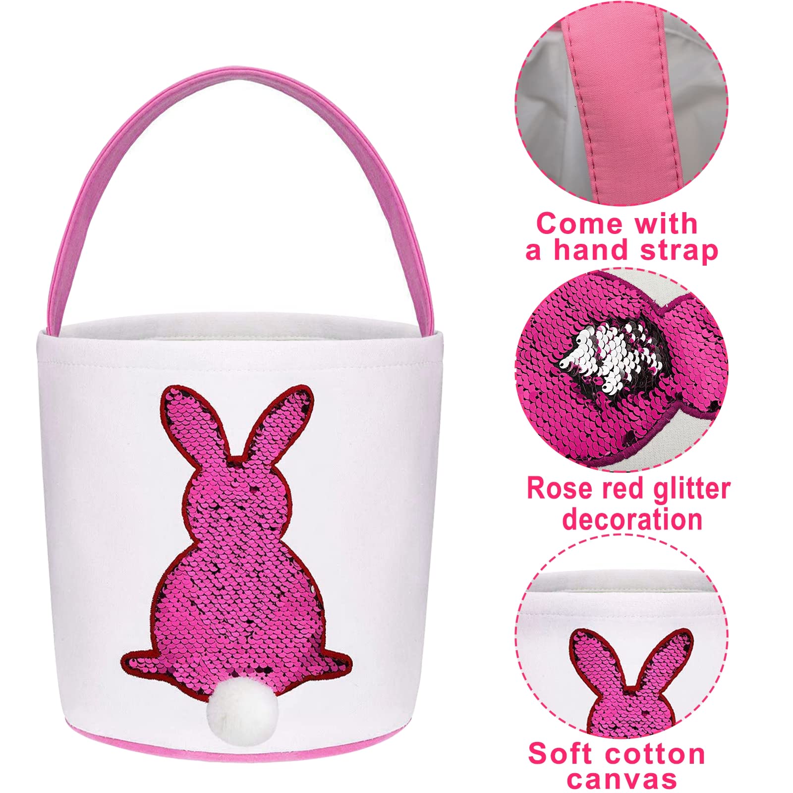 3 Pack Easter Eggs Baskets for Kids,Canvas Personalized Easter Bunny Baskets Bucket Tote Gifts Bags with Rabbit Fluffy Tail for Girls Boys Easter Eggs Hunt Easter Party Favors Decorations Toy