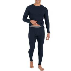 fruit of the loom men's recycled waffle thermal underwear set (top and bottom), navy, medium
