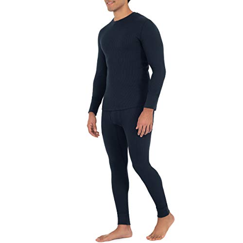 Fruit of the Loom Men's Recycled Waffle Thermal Underwear Set (Top and Bottom), Navy, Medium