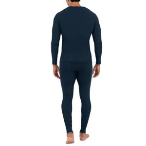 Fruit of the Loom Men's Recycled Waffle Thermal Underwear Set (Top and Bottom), Navy, Medium