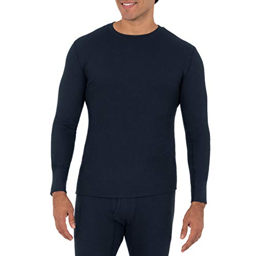 Fruit of the Loom Men's Recycled Waffle Thermal Underwear Set (Top and Bottom), Navy, Medium