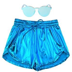 metallic shorts for women neon shorts rave bottom shiny yoga elastic waist pant