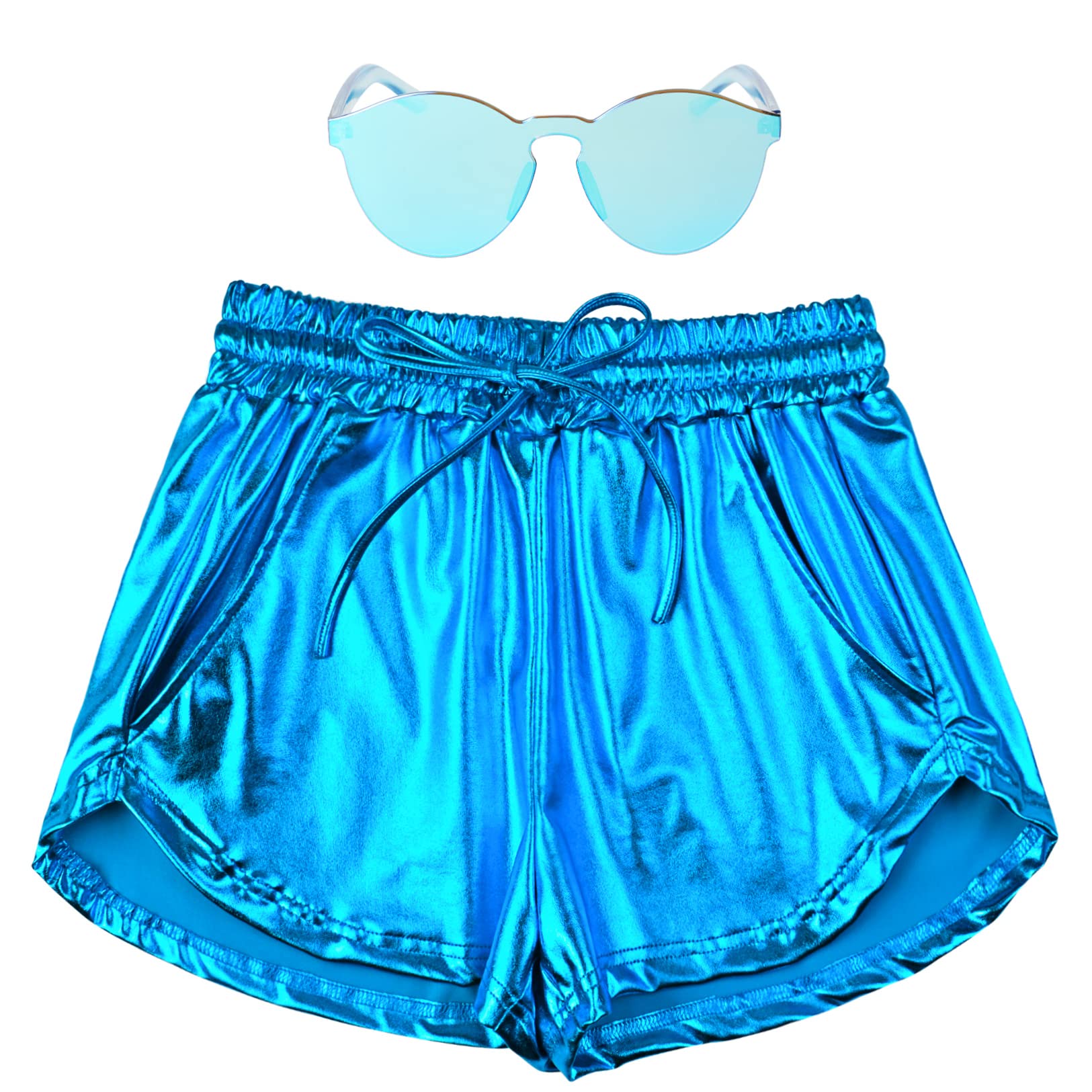 Metallic Shorts for Women Neon Shorts Rave Bottom Shiny Yoga Elastic Waist Pant