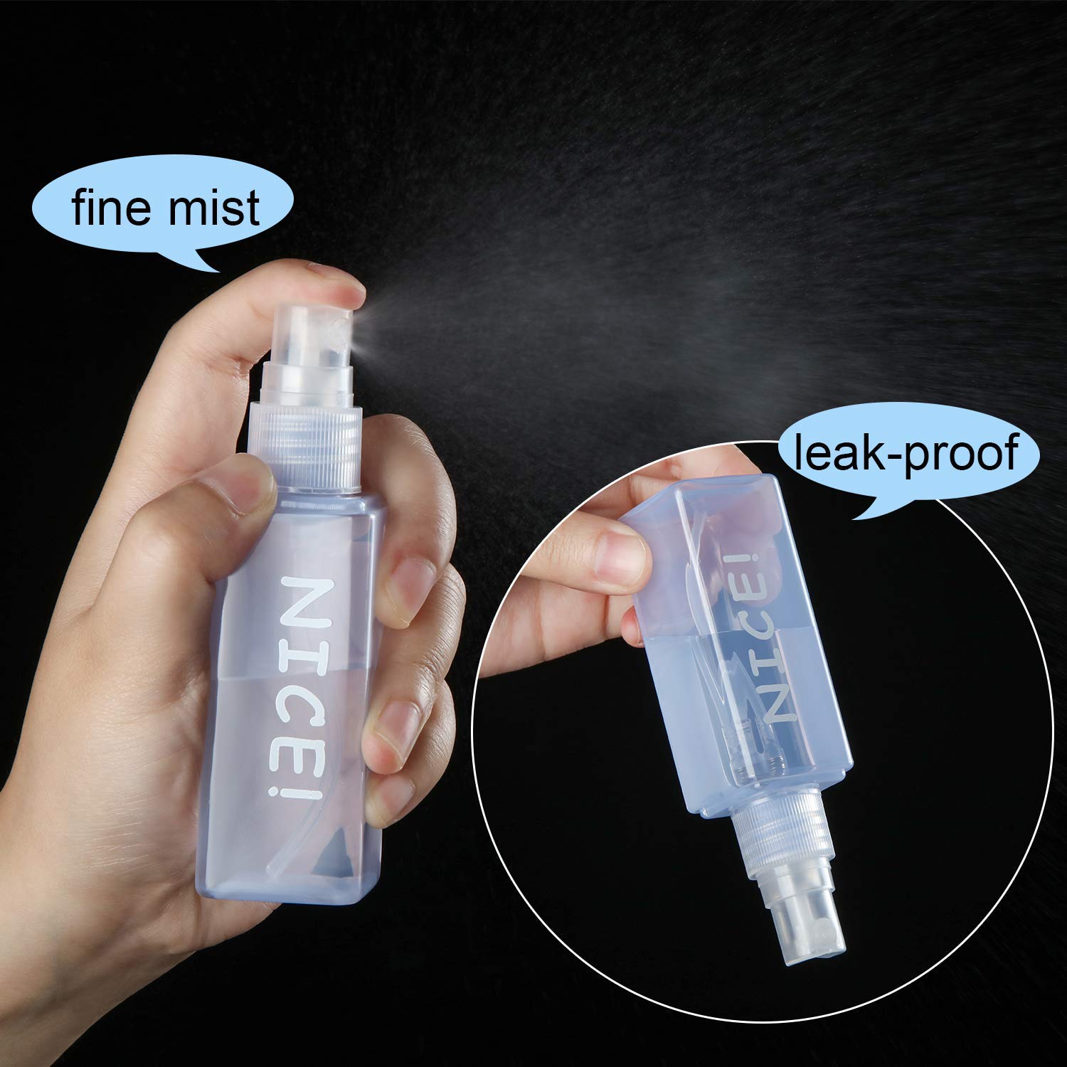 Spray Bottles 50ML(1.7oz), 4 Pack Empty Plastic Mini Travel Bottle Set with Fine Mist Portable Refillable Makeup Cosmetic Atomizer Travel Size Bottle for Perfume, Cosmetic, Skincare, Aromatherapy