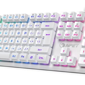 NPET K10 Wired Gaming Keyboard, RGB Backlit, Spill-Resistant Design, Multimedia Keys, Quiet Silent USB Membrane Keyboard for Desktop, Computer, PC (White)