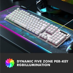 NPET K10 Wired Gaming Keyboard, RGB Backlit, Spill-Resistant Design, Multimedia Keys, Quiet Silent USB Membrane Keyboard for Desktop, Computer, PC (White)