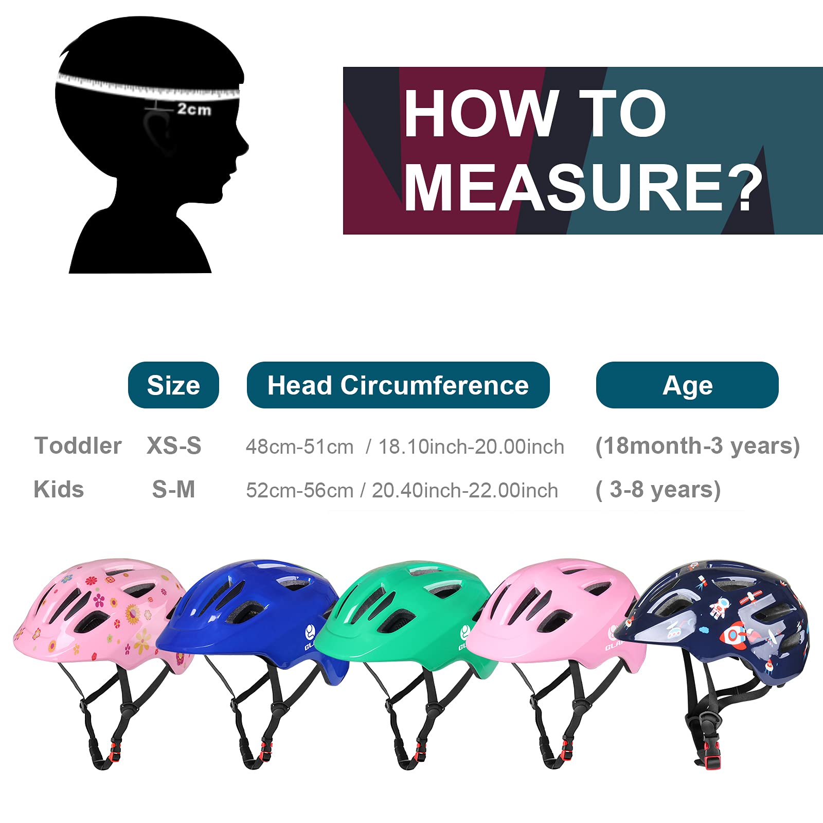 GLAF Toddler Bike Helmet Kids Helmet for Multi Sport Adjustable Girls Boys Helmets for Scooter Bicycle Ages 1 Year and Older Infant Youth Child Skateboard Safety Cycling (S-M (3-8 Years), Green)