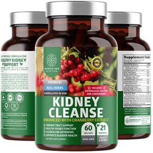 N1N Premium Kidney Cleanse [21 Potent Herbs] for Urinary Tract & Bladder Control, Natural Kidney Support with Cranberry Extract, Astragalus and Uva Ursi Leaf, 60 Veg Caps