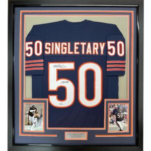 Framed Autographed/Signed Mike Singletary HOF 98 33x42 Chicago Blue Football Jersey JSA COA