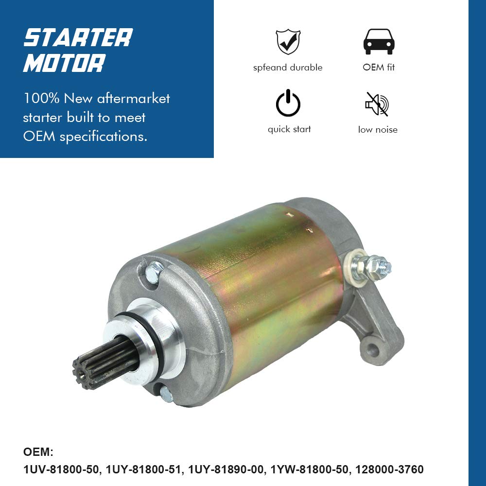 Starter Motor Replace 1987-2013 Yamaha 350 Raptor Big Bear Warrior Kodiak with Replace OE # 1UV-81800-50, 1UY-81800-51, 1UY-81890-00, 1YW-81800-50, 128000-3760