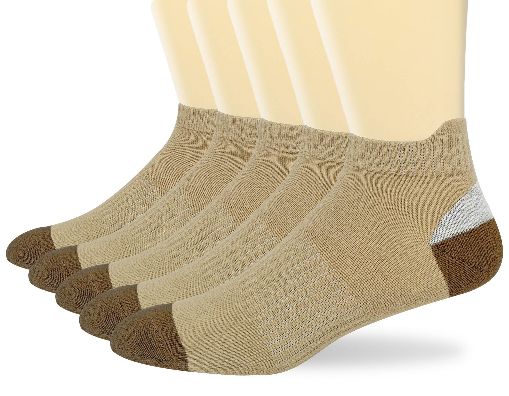 HaloYIYI Men's 5 Pack Low Cut Ankle Athletic Socks Performance Running Sports Socks (Beige, 10-13|US Men's Shoe Size 6-10)