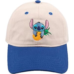 concept one unisex adult disney stitch adjustable baseball cap, with curved brim dad hat, navy - pineapple, one size us