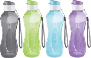 milton water bottle kids reusable leakproof 17 oz 4-pack plastic wide mouth large big drink bottle bpa & leak free with handle strap carrier for cycling camping hiking gym yoga - pastel colors