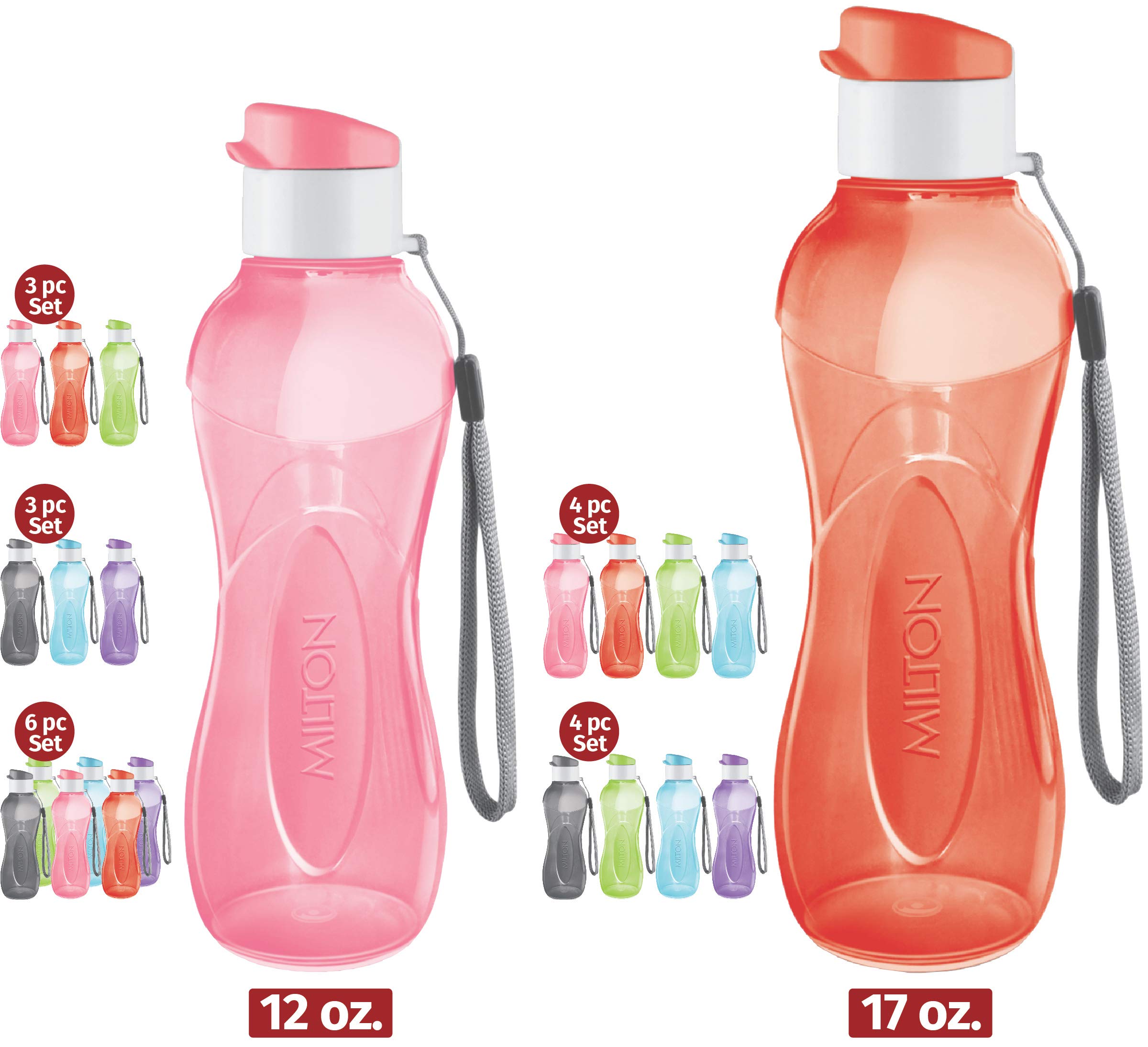 MILTON Water Bottle Kids Reusable Leakproof 17 Oz 4-Pack Plastic Wide Mouth Large Big Drink Bottle BPA & Leak Free with Handle Strap Carrier for Cycling Camping Hiking Gym Yoga - Pastel Colors