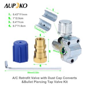 Aupoko A/C Retrofit Valve Kit, Retrofit Valve with Dust Cap Convert, BPV31 Bullet Piercing Tap Valve Line Tap Valve Kit, Fits for HVAC Refrigerant System R12 R22 R502 R134A