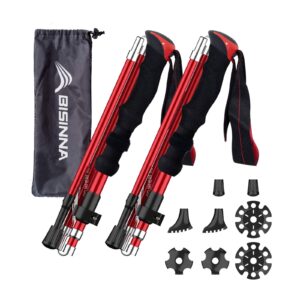 bisinna collapsible trekking hiking poles- 2 pack folding aluminum walking sticks with quick lock system 4 season accessories,telescopic, adjustable, lightweight for men women