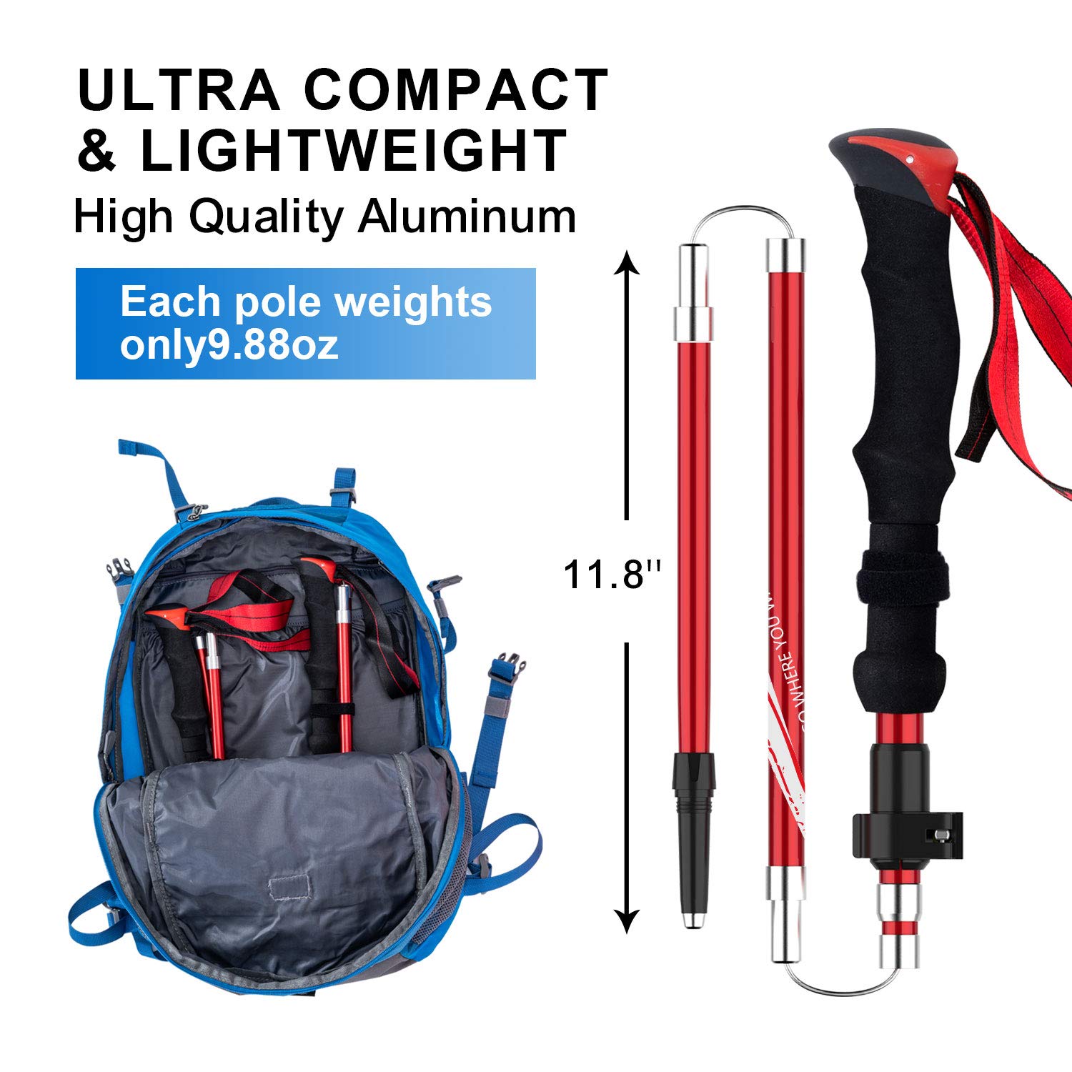 BISINNA Collapsible Trekking Hiking Poles- 2 Pack Folding Aluminum Walking Sticks with Quick Lock System 4 Season Accessories,Telescopic, Adjustable, Lightweight for Men Women