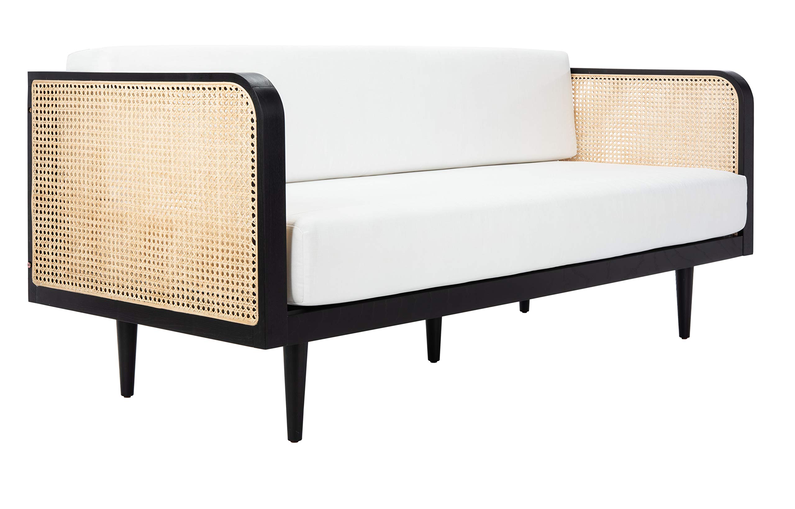 Safavieh Couture Helena French Mid-Century Black and Natural Rattan Daybed