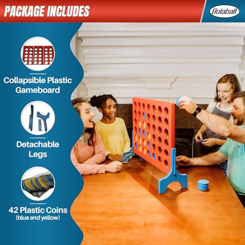 Bolaball Giant 4 in a Row Outdoor Wooden Game with Travel Bag, Extra Large Family Fun Lawn & Yard Games, Jumbo Game for Adults & Kids (Tabletop - Pack of 1)