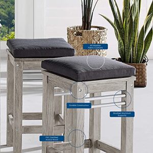 Modway EEI-3969-LGR-STE Wiscasset Outdoor Patio Acacia Wood Bar Stool Set of 2, Light Gray