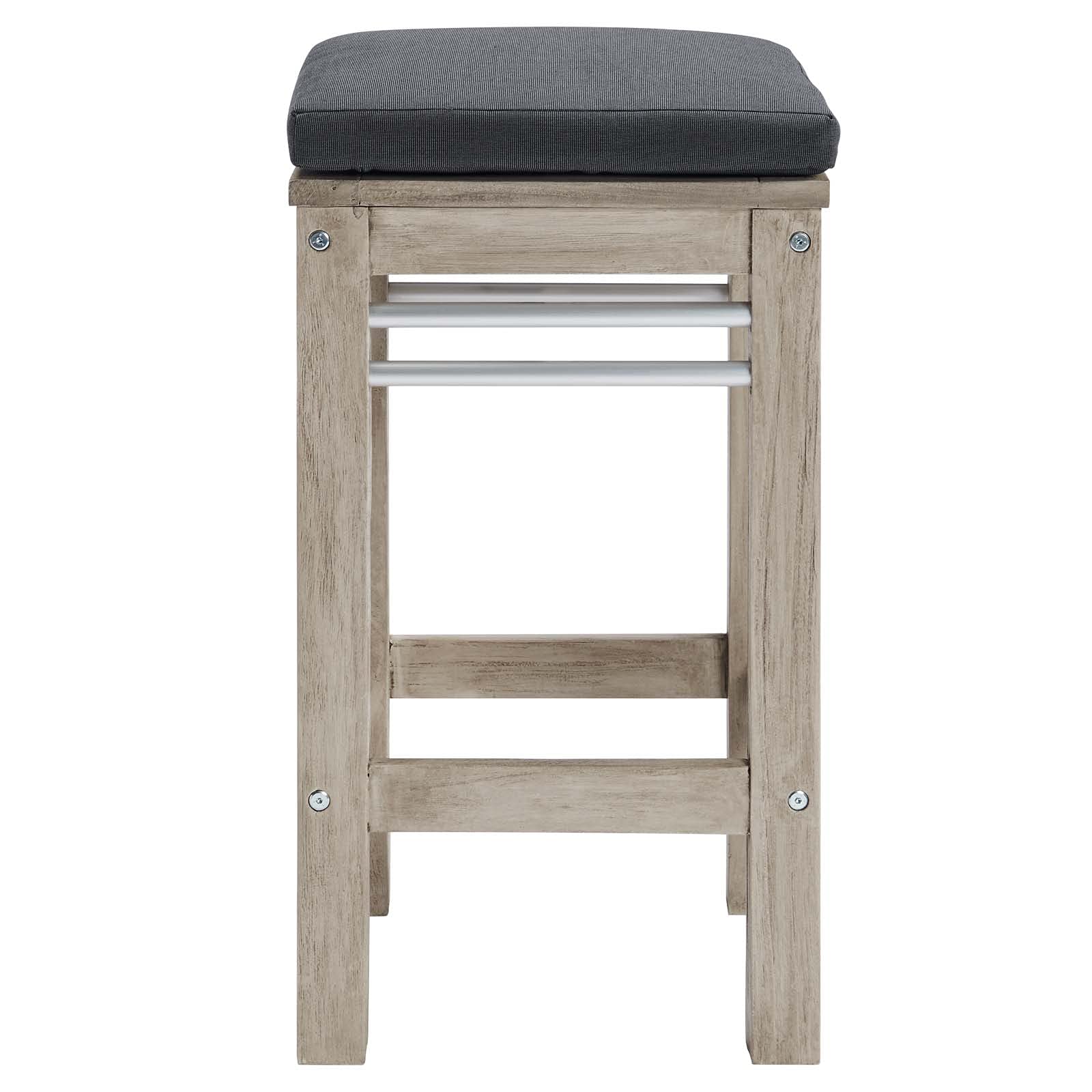 Modway EEI-3969-LGR-STE Wiscasset Outdoor Patio Acacia Wood Bar Stool Set of 2, Light Gray