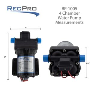 RecPro RV 4 Chamber Water Pump | Quiet Running | 12V DC | 45 PSI | 8.0AMP | Self Priming (With Strainer, No Silencer)