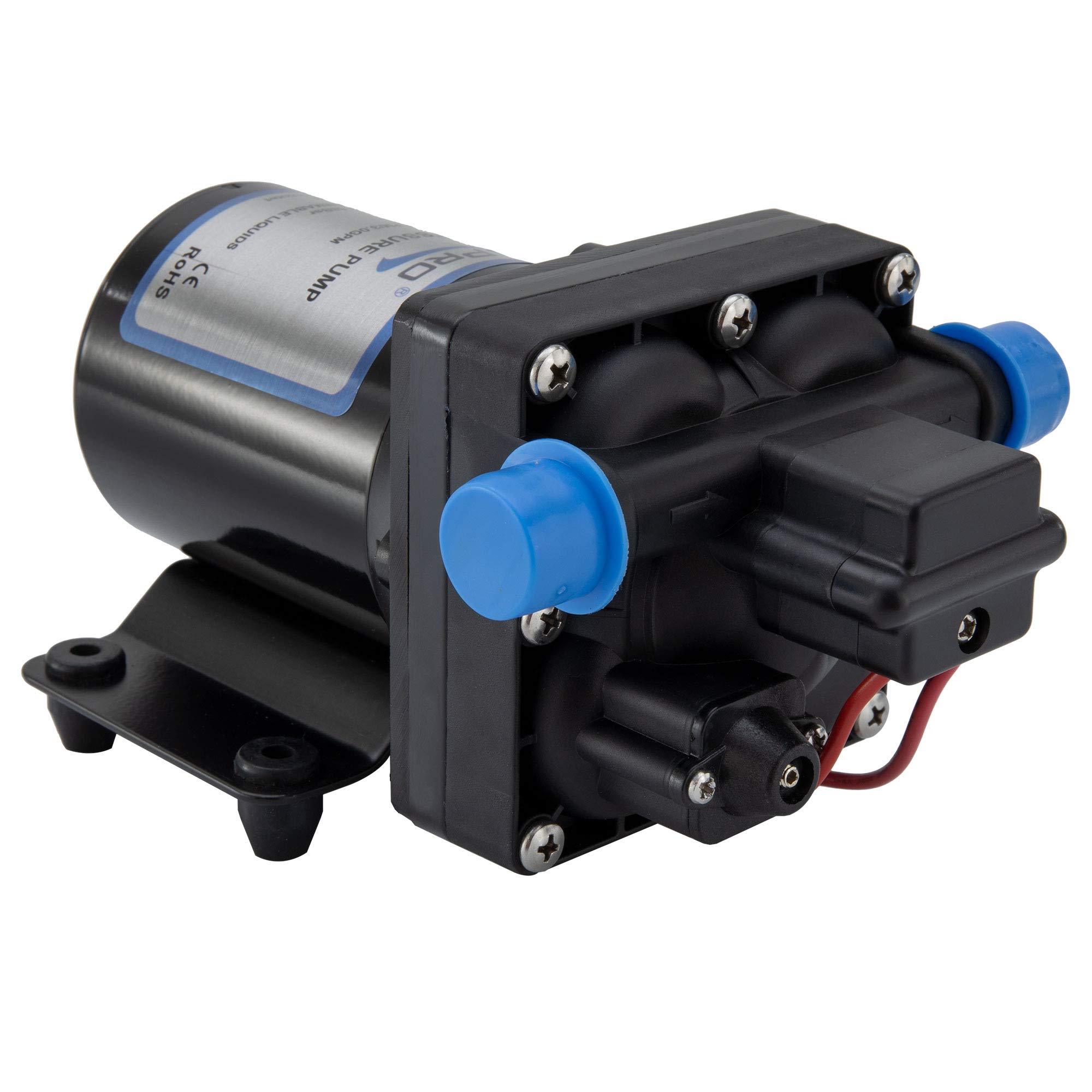 RecPro RV 4 Chamber Water Pump | Quiet Running | 12V DC | 45 PSI | 8.0AMP | Self Priming (With Strainer, No Silencer)