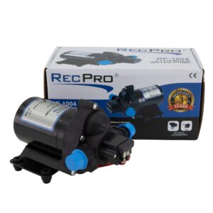 RecPro RV Water Pump | 12V Electric 3 Chamber with Pressure Switch | 45 PSI Max Draw 8.0AMP GPM/LPM 3.0/11.6 | Self Priming (With Strainer, With Silencer)