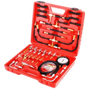 jifetor fuel injection pump pressure tester gauge kit, car gasoline gas fuel oil injector test manometer tool set 0-140psi, universal for auto truck suv motorcycle atv rv suv