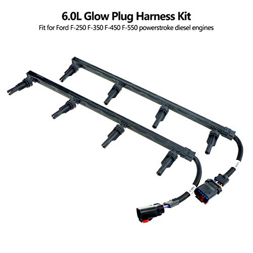 6.0L Powerstroke Glow Plug Wire Wiring Harness Set Fit for Ford 2003 6.0l Diesel Super Duty F250 F350 F450 F550, Right & Left Pigtial Connector Harness Replace 3C3Z-12A690-AA 3C3Z-12A690-BA 12A690