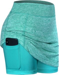 blevonh womens summer tennis skirts with shorts underneath, pickleball, athletic, workout and golf skorts with pockets turquoise xx-large