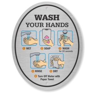 smartsign wash your hands sign | 4" x 5" aluminum diamond plate door sign